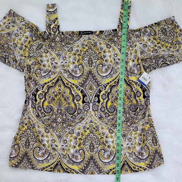 INC -261 International Concepts Cold Shoulder Paisley Floral Top Size XL Yellow‎ - Picture 10 of 10